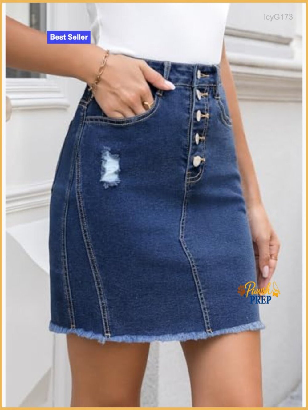 High Rise Ripped Frayed Button Fly Denim Skirt Stretchy Cotton Summer - Picture 3 of 7